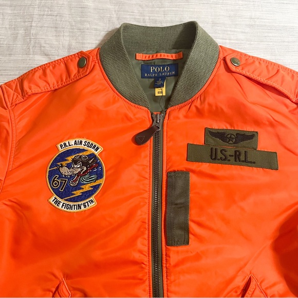 Polo Ralph Lauren COASTAL ORANGE Surplus Twill Air SQDRN 67 Bomber Jacket - Picture 5 of 14